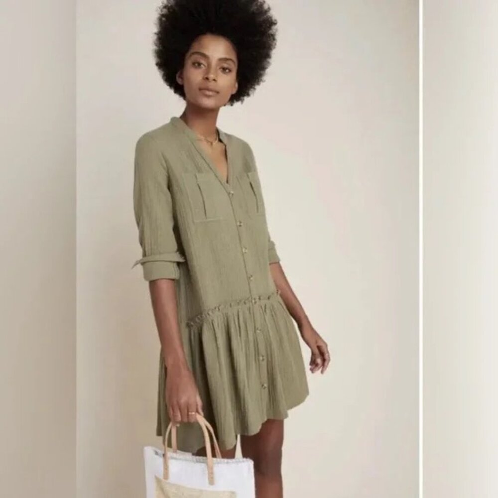 Anthropologie Maeve 100% Cotton 'Katie' Textured Utility Tunic Dress Size 4